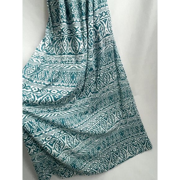 Boho Me NWT Maxi Woven Maxi Dress Teal White Smocked Top Open Back Size L - Picture 5 of 12
